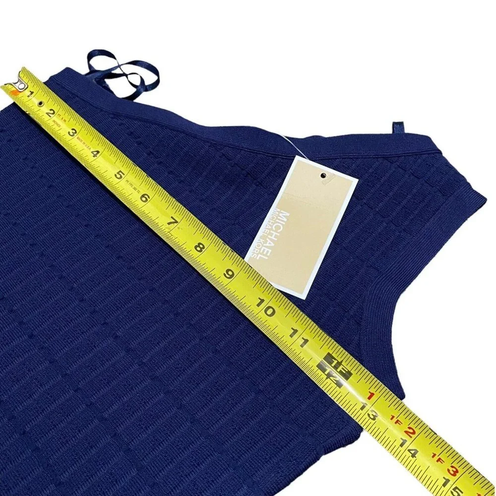 MICHAEL KORS One shoulder jacquard knit Blue dress Asymmetrical Stretch XXS NWT